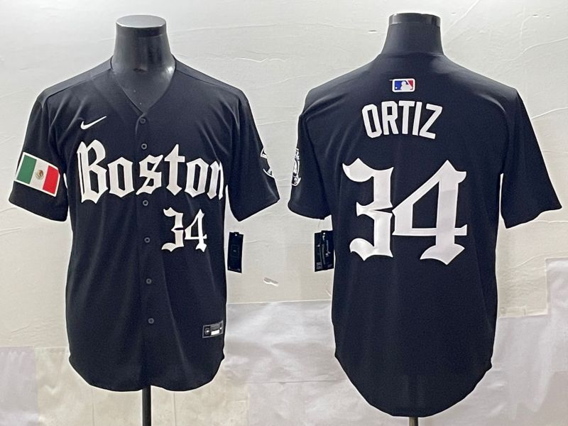Men 2025 Boston Red Sox 34 Ortiz Black Five generations Joint Name Nike MLB Jersey style 14
